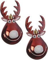 2x Kersthangers figuurtjes rendier Rudolph rood 11 cm - Rendieren thema kerstboomhangers