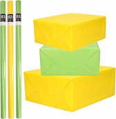 6x Rollen kraft inpakpapier pakket geel/groen lente/Pasen 200 x 70 cm/cadeaupapier/verzendpapier/kaftpapier