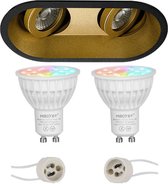 Mi-Light MiBoxer - LED Spot Set GU10 - Smart LED - Wifi LED - Slimme LED - 4W - RGB+CCT - Aanpasbare Kleur - Dimbaar - Prima Zano Pro - Inbouw Ovaal Dubbel - Mat Zwart/Goud - Kantelbaar - 185
