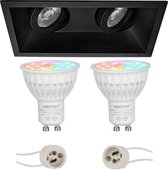 Mi-Light MiBoxer - LED Spot Set GU10 - Smart LED - Wifi LED - Slimme LED - 4W - RGB+CCT - Aanpasbare Kleur - Dimbaar - Luxino Zano Pro - Inbouw Rechthoek Dubbel - Mat Zwart - Kantelbaar - 185