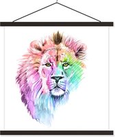 Posterhanger incl. Poster 60x60 cm - Schoolplaat - Leeuwen - Illustratie - Kleuren - Textielposter - Zwarte latten