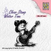 WT008 Nellie Snellen Clearstamp - winter time Snowman with guitar - stempel kerst sneeuwman met gitaar - muziek sneeuwpop