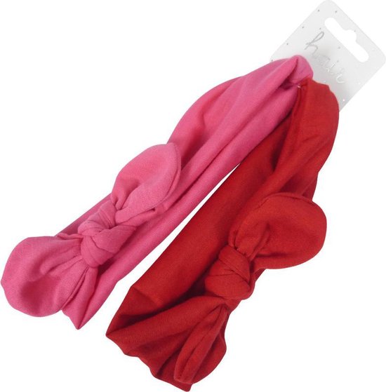 Jersey kinderhoofdband met Strik - Fuchsia en Rood - 2 stuks