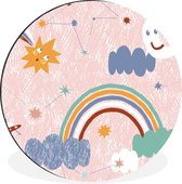 WallCircle - Wandcirkel - Muurcirkel - Regenboog - Kind - Wolken - Aluminium - Dibond - ⌀ 60 cm - Binnen en Buiten