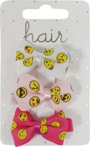 Haarspeldjes duckclip 4.0cm Strikje met Emojis - Wit/Roze/Fuchsia - 3 stuks