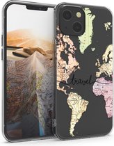 kwmobile telefoonhoesje voor Apple iPhone 13 mini - Hoesje voor smartphone in zwart / meerkleurig / transparant - Travel Wereldkaart design