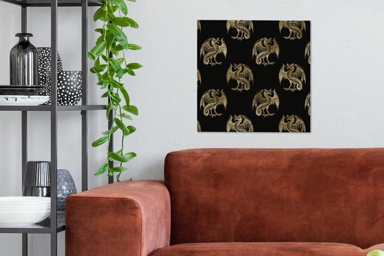 Toile Peinture Motifs - Dragon - Or - Zwart - 50x50 cm - Décoration murale
