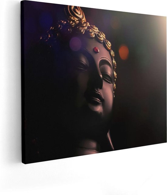 Artaza Canvas Schilderij Boeddha Beeld Met Gouden Sierraden - 50x40 - Foto Op Canvas - Canvas Print