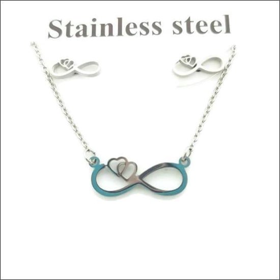 Aramat jewels ® - Sieradenset oorbellen en ketting infinity hart staal dames 48cm