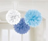 fluffy hangdecoraties 40 cm 3 stuks blauw/wit