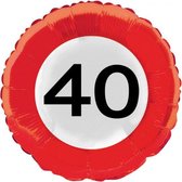 folieballon verkeersbord 40 jaar 46 cm rood/wit