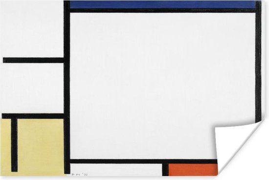 Foto: Poster compositie met blauw geel zwart en rood piet mondriaan 80x60 cm