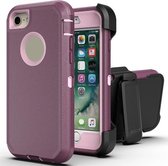 Robot schokbestendig siliconen + pc-beschermhoes met clip aan de achterkant voor iPhone SE 2020/8/7 (paars roze)