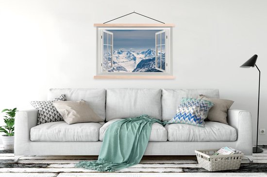 Porte-affiche avec affiche - Affiche scolaire - Transparent - Neige - Montagnes - 150x100 cm - Lattes vierges