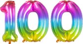 De Ballonnenkoning - Folieballon Cijfer 100 Yummy Gummy Rainbow - 86 cm