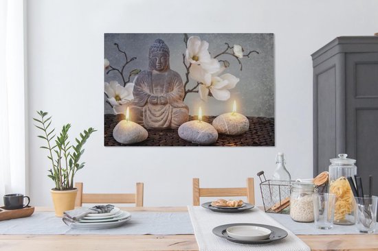 Peintures sur toile Bouddha - Bougies - Grijs - 120x80 cm - Décoration murale