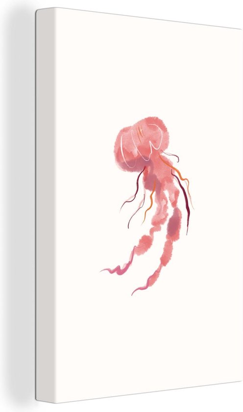 Tableau sur toile Méduse - Mer - Rose - Aquarelle - 80x120 cm - Décoration murale