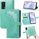 Voor Vivo S9e Mandala Bloem Reliëf Horizontale Flip Lederen Case met Beugel/Kaartsleuf/Portemonnee/Lanyard (Groen)