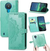 Voor Nokia 1.4 Mandala Bloem Reliëf Horizontale Flip Lederen Case met Beugel / Kaartsleuf / Portemonnee / Lanyard (Groen)