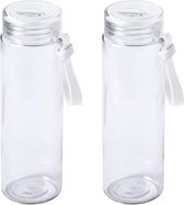 2x Stuks glazen waterfles/drinkfles transparant met schroefdop wit handvat 420 ml - Sportfles - Bidon