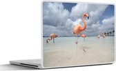 Sticker ordinateur portable - 14 pouces - Flamants roses sur Flamingo Beach à Aruba