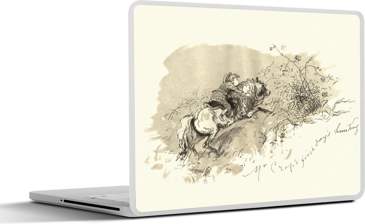 Afbeelding van product SleevesAndCases  Laptop sticker - 13.3 inch - Een vintage tekening van een meisje op een pony