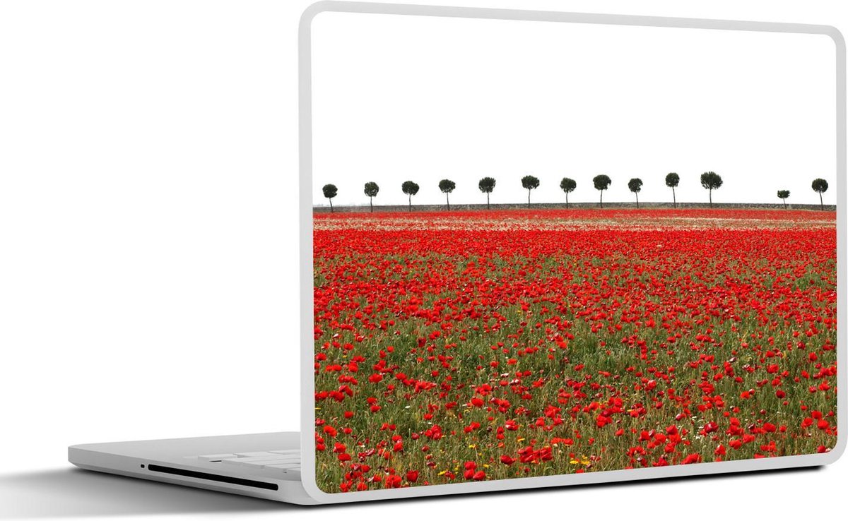 Afbeelding van product SleevesAndCases  Laptop sticker - 14 inch - Bomen achter een veld met rode slaapbollen