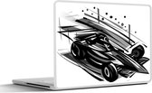 Laptop sticker - 14 inch - Een zwart-witte illustratie van een wagen uit de Formule 1 - 32x5x23x5cm - Laptopstickers - Laptop skin - Cover