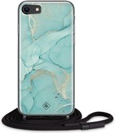 iPhone SE 2020 hoesje met koord - Marmer mint groen | Apple iPhone SE (2020) crossbody case | Zwart, Transparant | Marmer