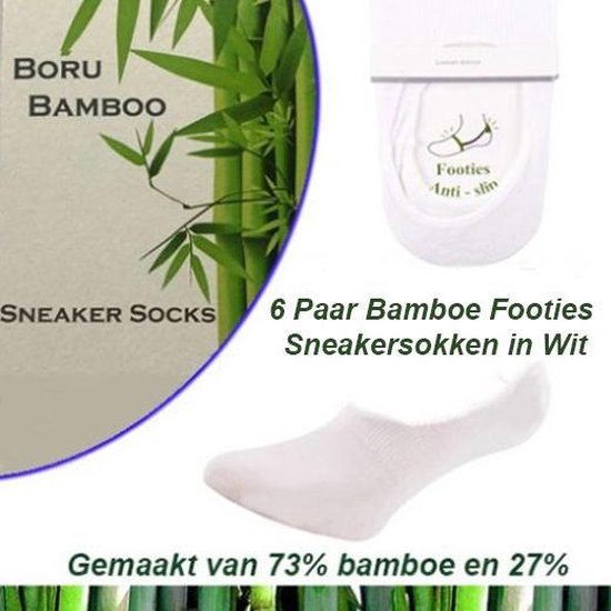 6 Paar Origineel Bamboe Footies -Sneakersokken in Wit-Maat 39-42