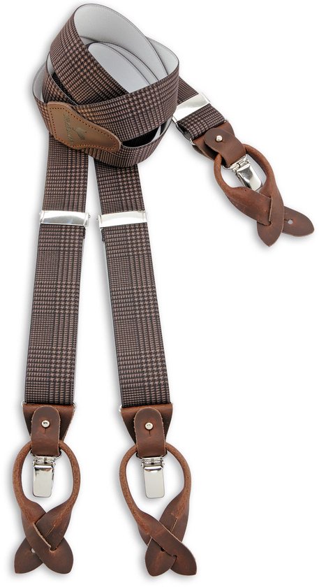 Sir Redman bretelles de luxe à carreaux Pied-de-Poule, marron