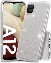 Samsung Galaxy A12 Hoesje Glitters Siliconen TPU Case Zilver - BlingBling Cover