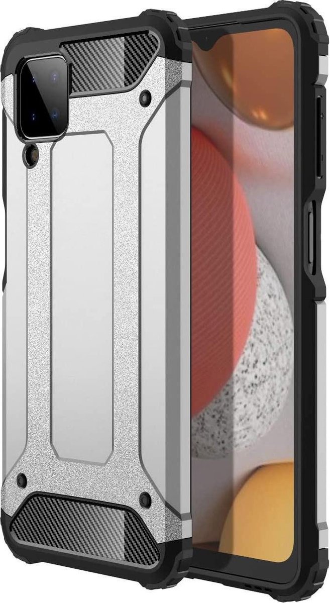 Armor Hybrid Geschikt Voor Samsung Galaxy A12 Hoesje - Zilver