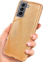 Backcover Hoesje Geschikt voor: Samsung Galaxy S21 Plus Hoesje Glitters Siliconen TPU Case Goud - BlingBling Cover