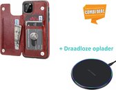 Wallet Case geschikt voor Apple iPhone 11 Pro Max - bruin met draadloze oplader