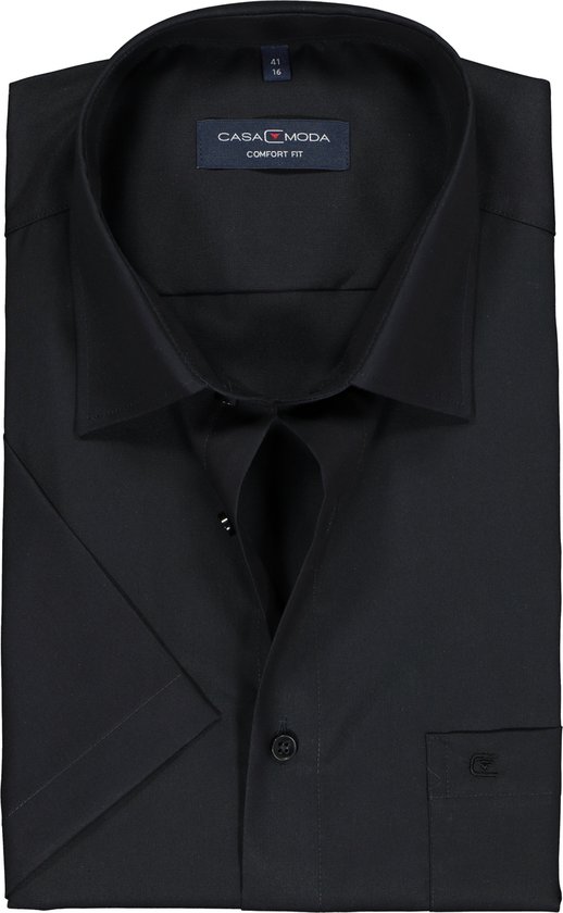 CASA MODA comfort fit overhemd - korte mouw - zwart - Strijkvrij - Boordmaat: