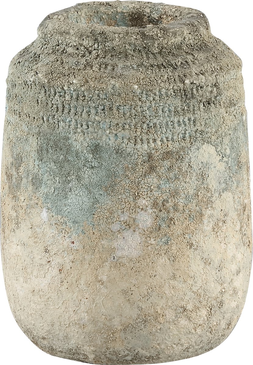 PTMD cai oud zandgrijs blauwe keramiek pot rond hoge rand s - 20 hoog