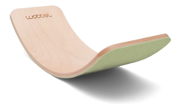 Wobbel pro Bos (groen) - Blank gelakt houten balance board van 90 cm met groen ecovilt