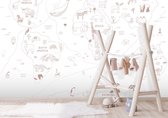 Behang Worldmap Line art - pink 350 x 280 cm (b x h)
