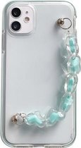 Tweekleurige pc + TPU-schokbestendige hoes met hartkralen polsarmbandketting voor iPhone 11 Pro Max (blauw)