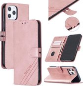 Stikstijl 2-kleuren koetextuur Horizontale flip PU-lederen hoes met houder en kaartsleuf en lanyard voor iPhone 13 Pro Max (roségoud)