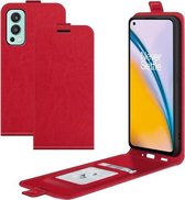 Voor OnePlus Nord 2 5G R64 Textuur Enkele Verticale Flip Lederen Beschermhoes met Kaartsleuven & Fotolijst (Rood)