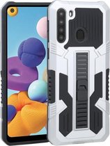 Voor Samsung Galaxy A21 Amerikaanse versie Vanguard Warrior All Inclusive dubbele kleur schokbestendig TPU + pc-beschermhoes met houder (zilverwit)