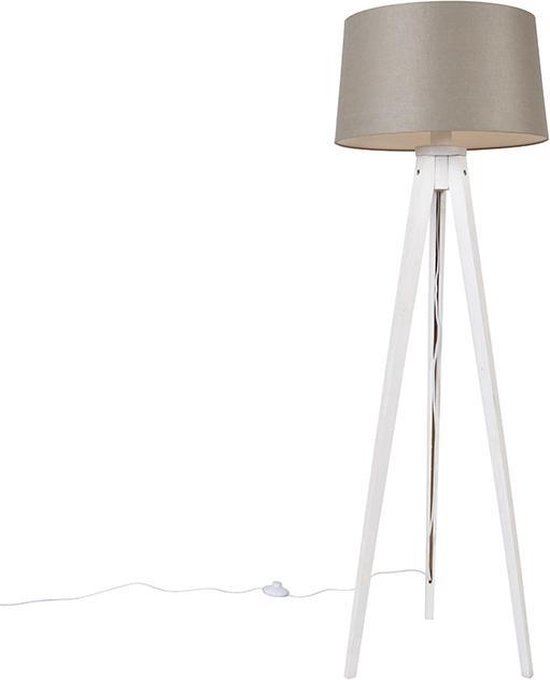 QAZQA tripod_classic - Klassieke Vloerlamp | Staande Lamp met kap - 1 lichts - H 136 cm - Taupe - Woonkamer | Slaapkamer