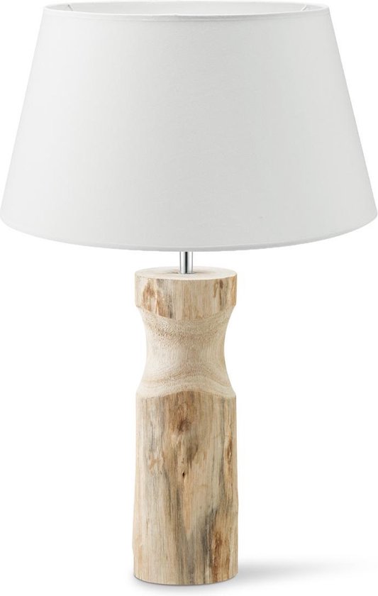 Home Sweet Home tafellamp Largo - tafellamp Bodo rond Hout inclusief lampenkap - lampenkap 40/30/22cm - tafellamp hoogte 45 cm - geschikt voor E27 LED lamp - hout/wit