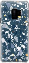 Samsung Galaxy S9 Telefoonhoesje - Transparant Siliconenhoesje - Flexibel - Met Marmerprint - Terrazzo - Donkerblauw