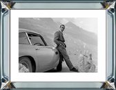 90 x 70 cm - Spiegellijst met prent - James Bond - Aston Martin - Sean Connery - prent achter glas