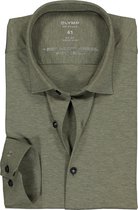 OLYMP No. Six 24/Seven super slim fit overhemd - olijfgroen tricot - Strijkvriendelijk - Boordmaat: 42