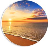 Forex Wandcirkel - Zonsopkomst bij het Strand - 20x20cm Foto op Wandcirkel (met ophangsysteem)