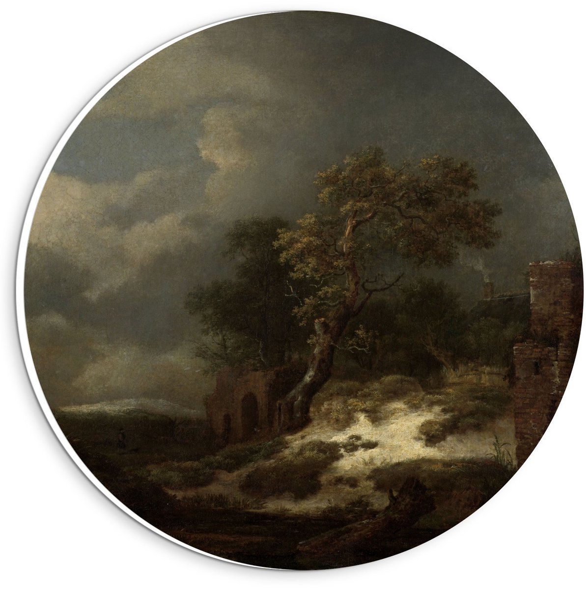 KuijsFotoprint Schilderij - Oude Meesters Landschap Met Ruïnes. Jacob Isaacksz Ruisdael - Groen En Bruin - 20 X 20 Cm